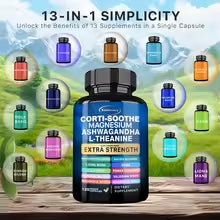 Corti-Soothe Cortisol Supplement with Magnesium, Ashwagandha, L-Theanine - Manage Stress, Maintain Calm & Support Adrenal Health